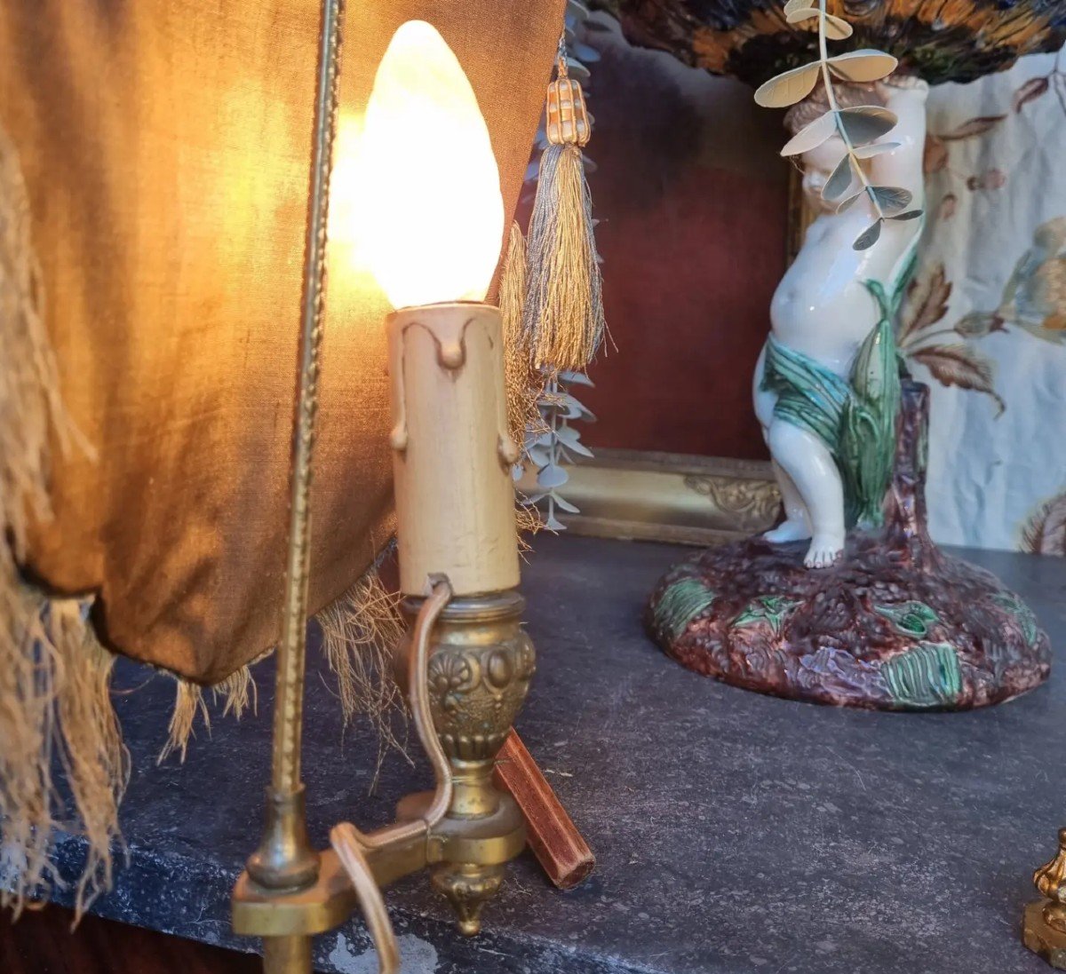 Pair Of Lamp Wall Lamp With Adjustable Arms Golden Bronze Napoleon III Fleur De Lis-photo-3