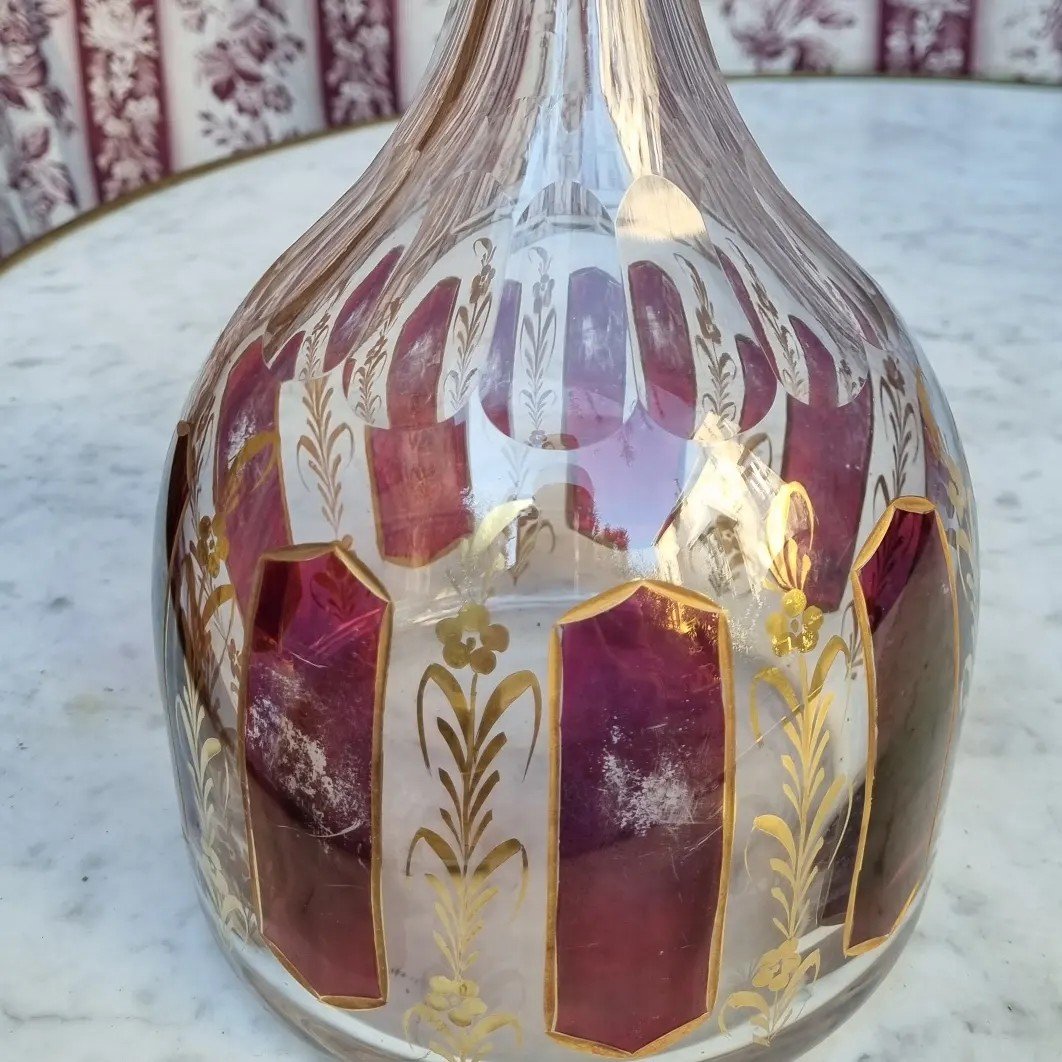 GRANDE CARAFE EN CRISTAL PEINT ET DORÉ ÉPOQUE NAPOLÉON III -photo-3