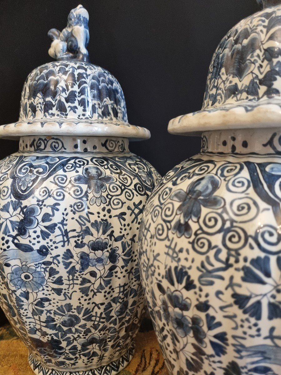 Pair Of 19th C. Delft Earthenware Pots / Covered Pots Potiche-photo-3