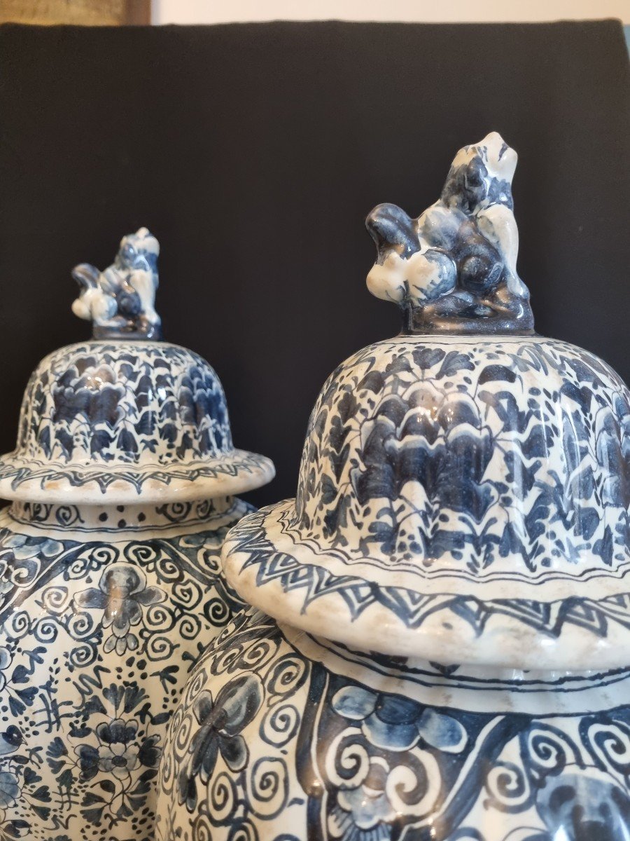 Pair Of 19th C. Delft Earthenware Pots / Covered Pots Potiche-photo-4
