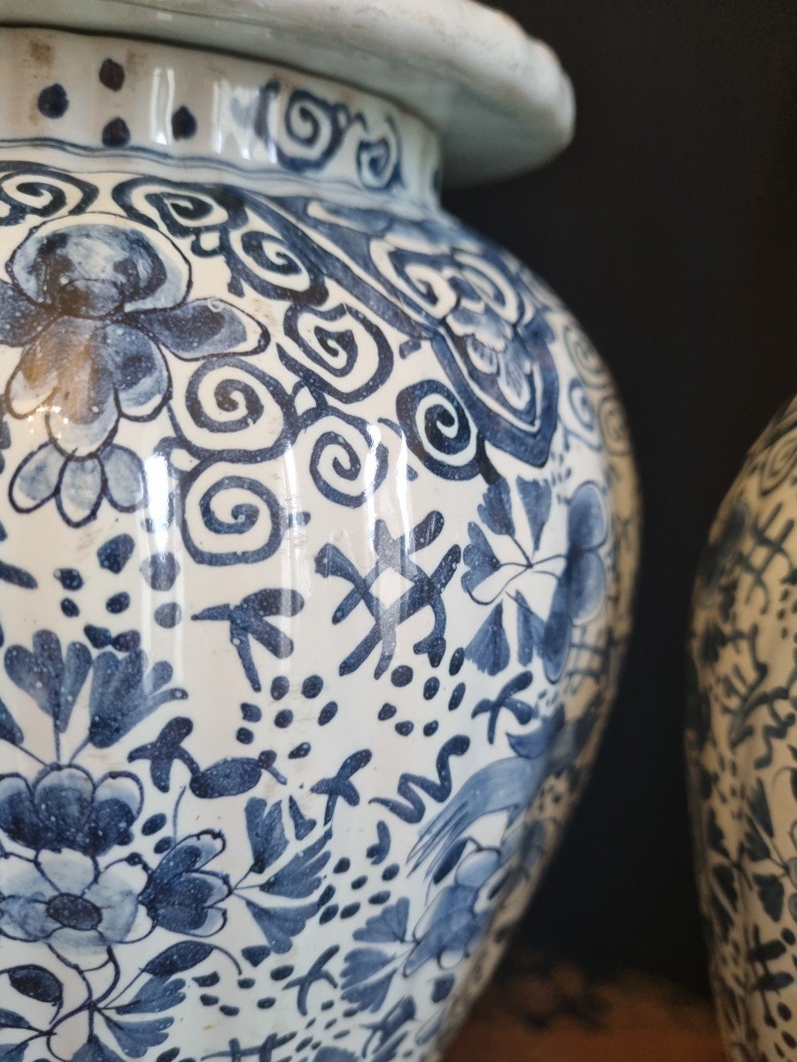 Pair Of 19th C. Delft Earthenware Pots / Covered Pots Potiche-photo-6