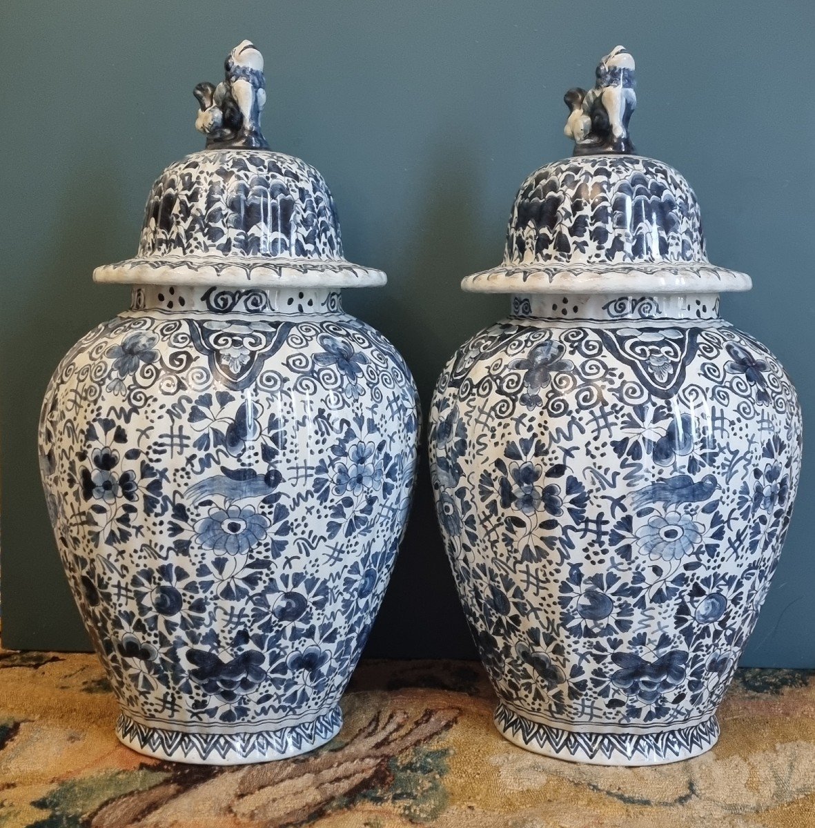 Pair Of 19th C. Delft Earthenware Pots / Covered Pots Potiche-photo-8