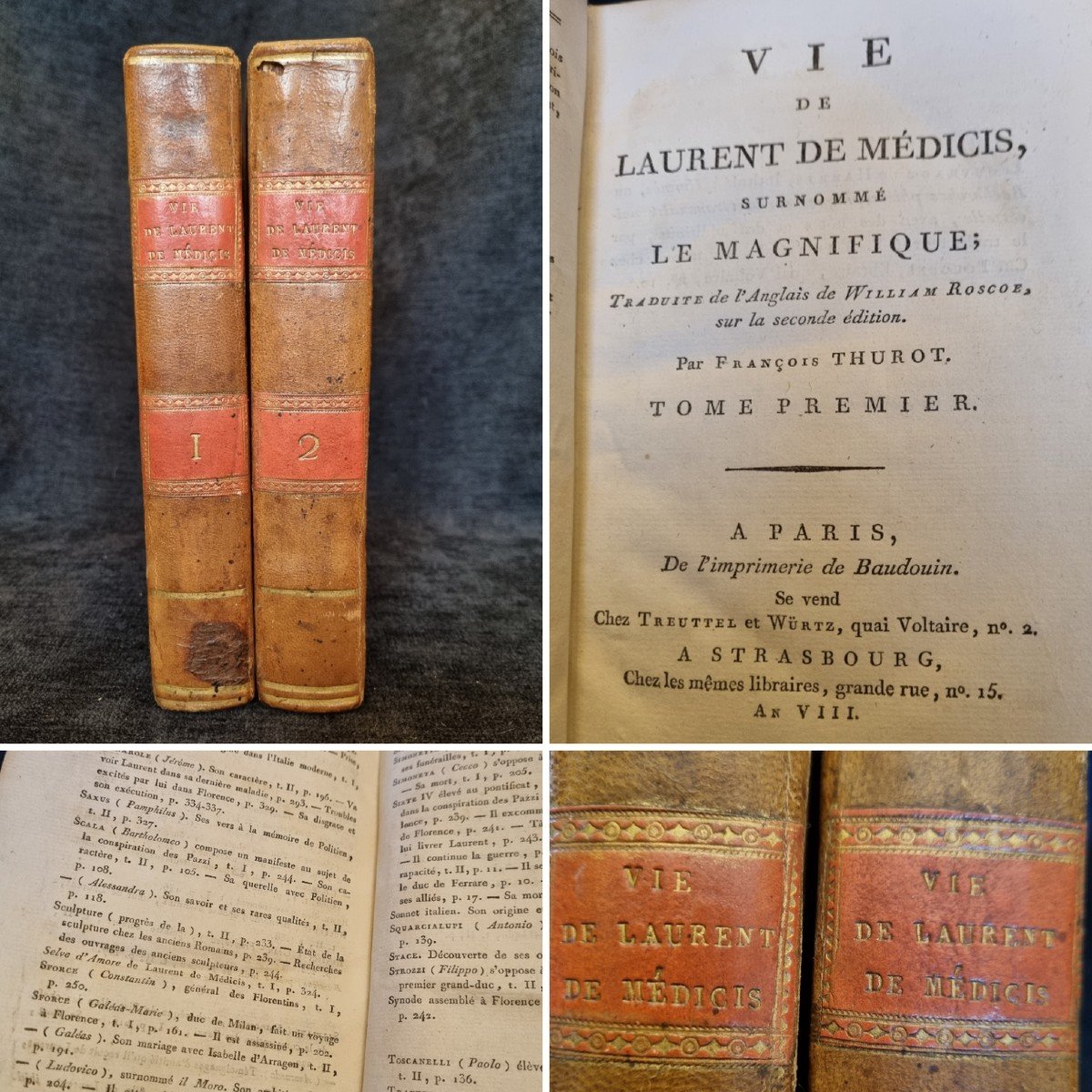 WILLIAM ROSCOE. LAURENT LE MAGNIFIQUE AN VIII MEDICIS FLORENCE XVIIIe LIVRE ANCIEN