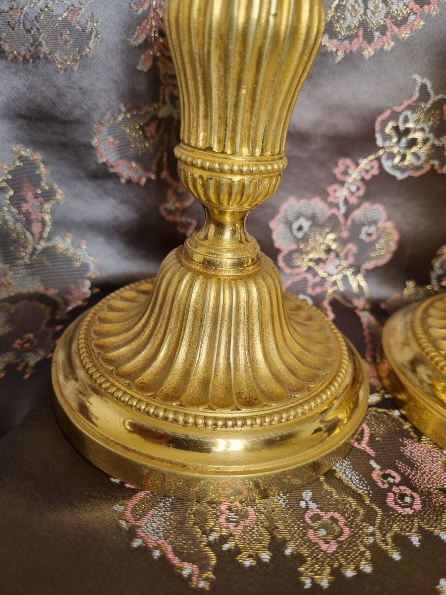 Candlesticks Called Gilt Bronze Table Bouts 18th Louis XVI Toilet-photo-4