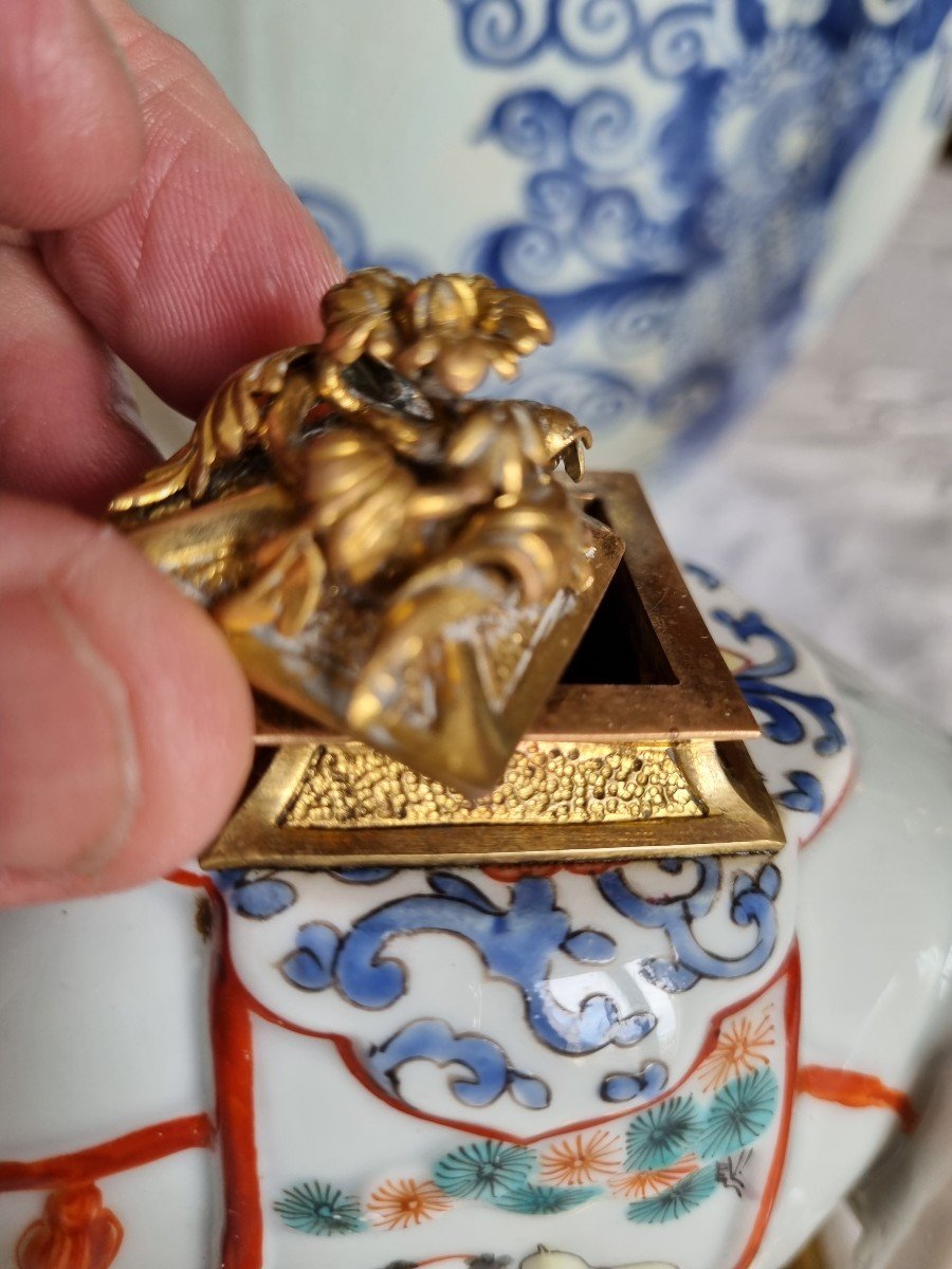 SAMSON - PORCELAINE CHANTILLY KAKEIMON ELEPHANT BRULE PARFUM MONTURE BRONZE LOUIS XV-photo-3
