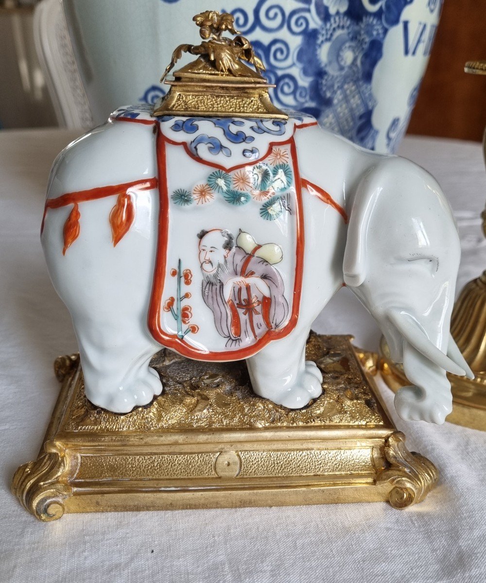 SAMSON - PORCELAINE CHANTILLY KAKEIMON ELEPHANT BRULE PARFUM MONTURE BRONZE LOUIS XV-photo-4