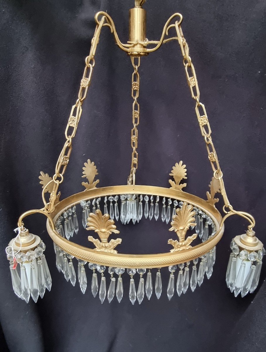 Small Empire Style Chandelier Suspension Golden Bronze Crystal-photo-3