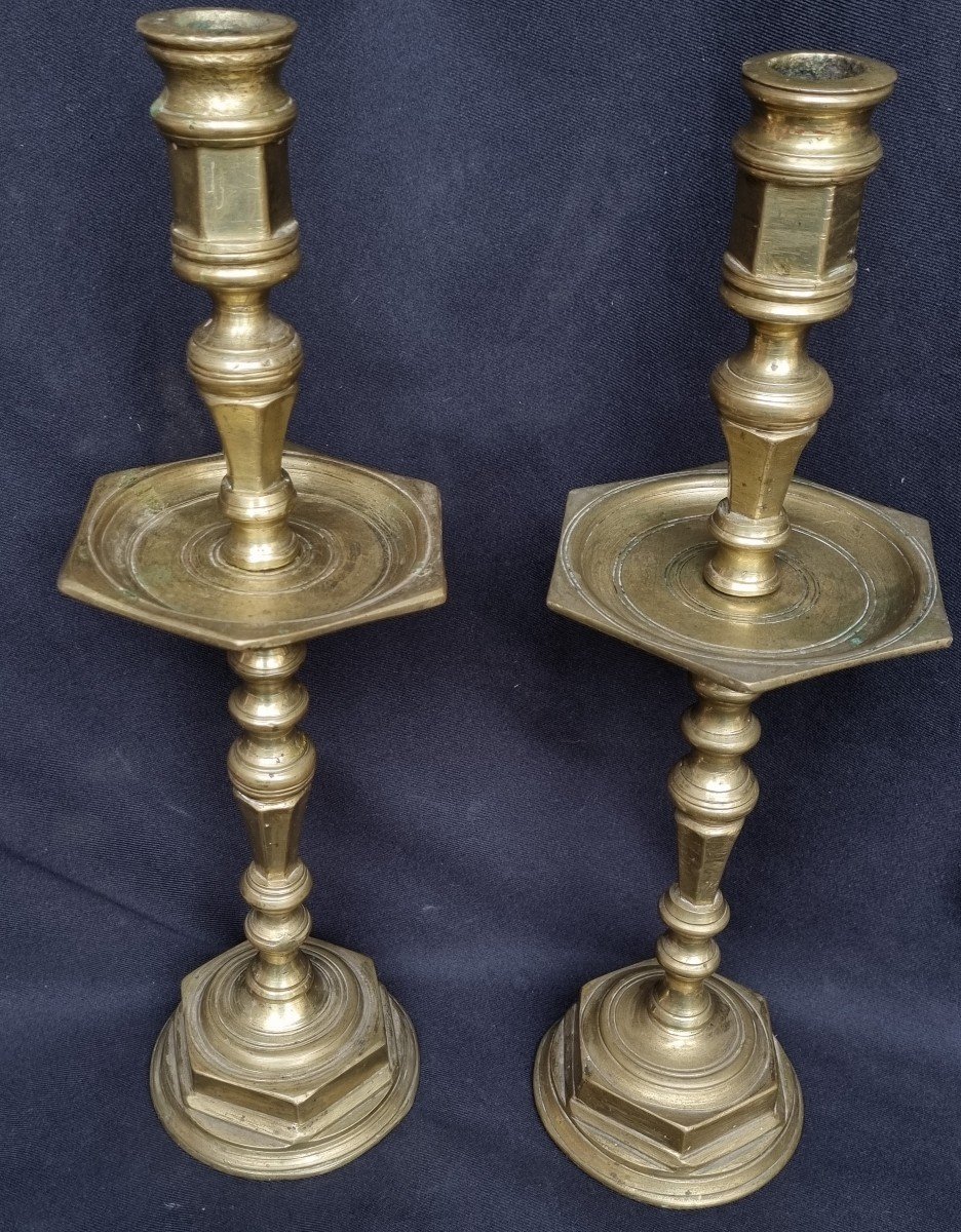 Pair Of Large Bronze Candlesticks XVIIth Haute-Époque Louis XIII XIV-photo-2