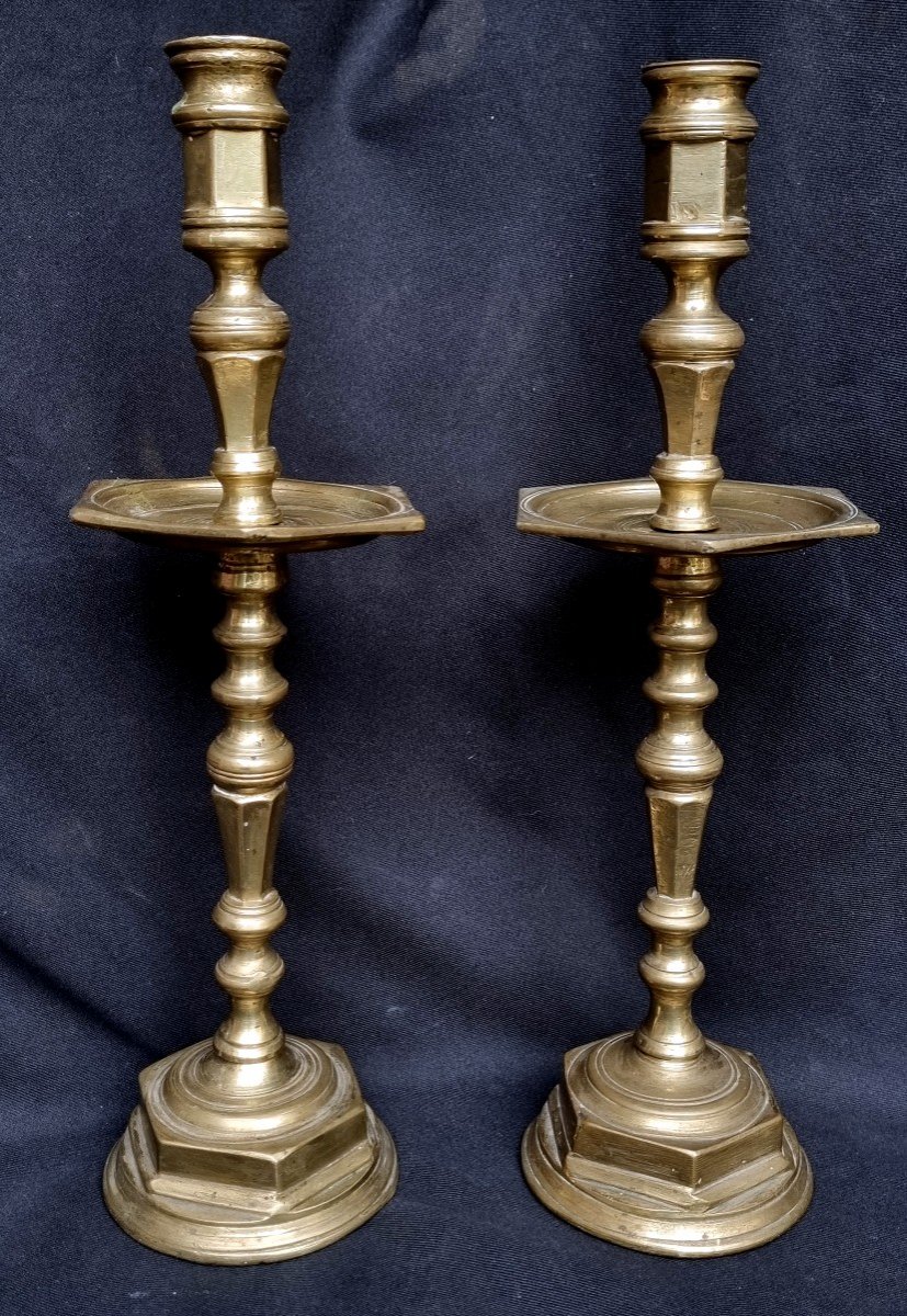Pair Of Large Bronze Candlesticks XVIIth Haute-Époque Louis XIII XIV