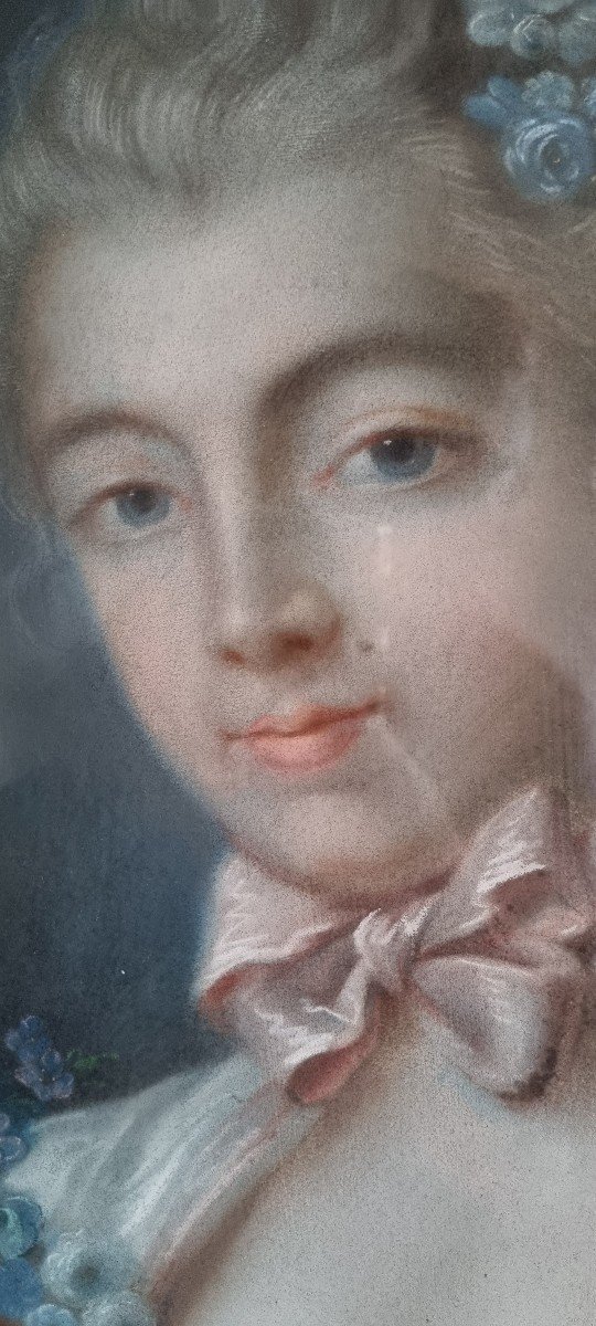 Portrait In Pastel Woman XVIIIth Pompadour School Of Butcher-photo-3