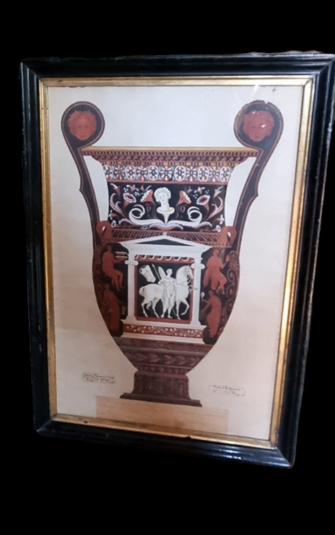 Gouache XIX Etruscan Vase With Rollers Spirit Of Grand Tour Al Antique-photo-3