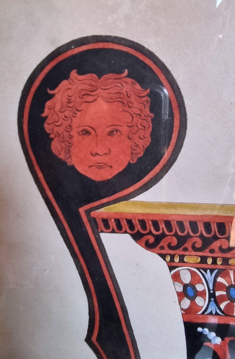 Gouache XIX Etruscan Vase With Rollers Spirit Of Grand Tour Al Antique-photo-1