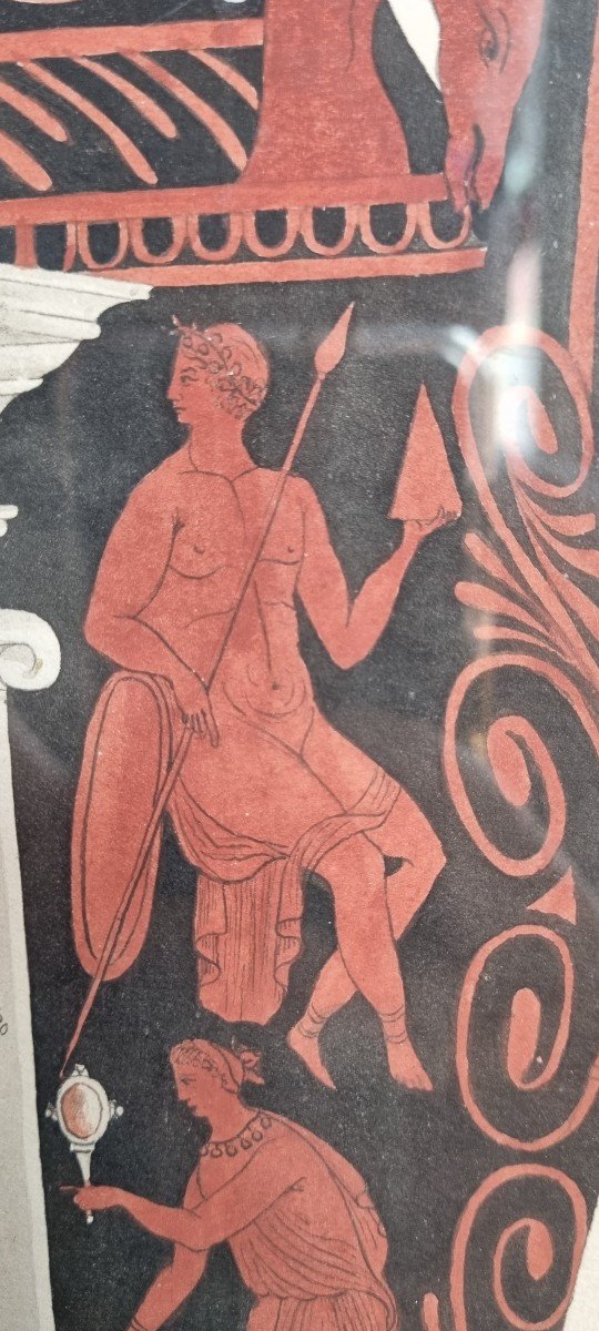 Gouache XIX Etruscan Vase With Rollers Spirit Of Grand Tour Al Antique-photo-3
