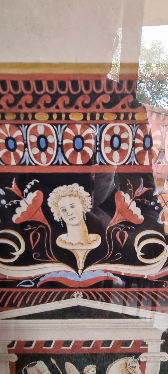 Gouache XIX Etruscan Vase With Rollers Spirit Of Grand Tour Al Antique-photo-5