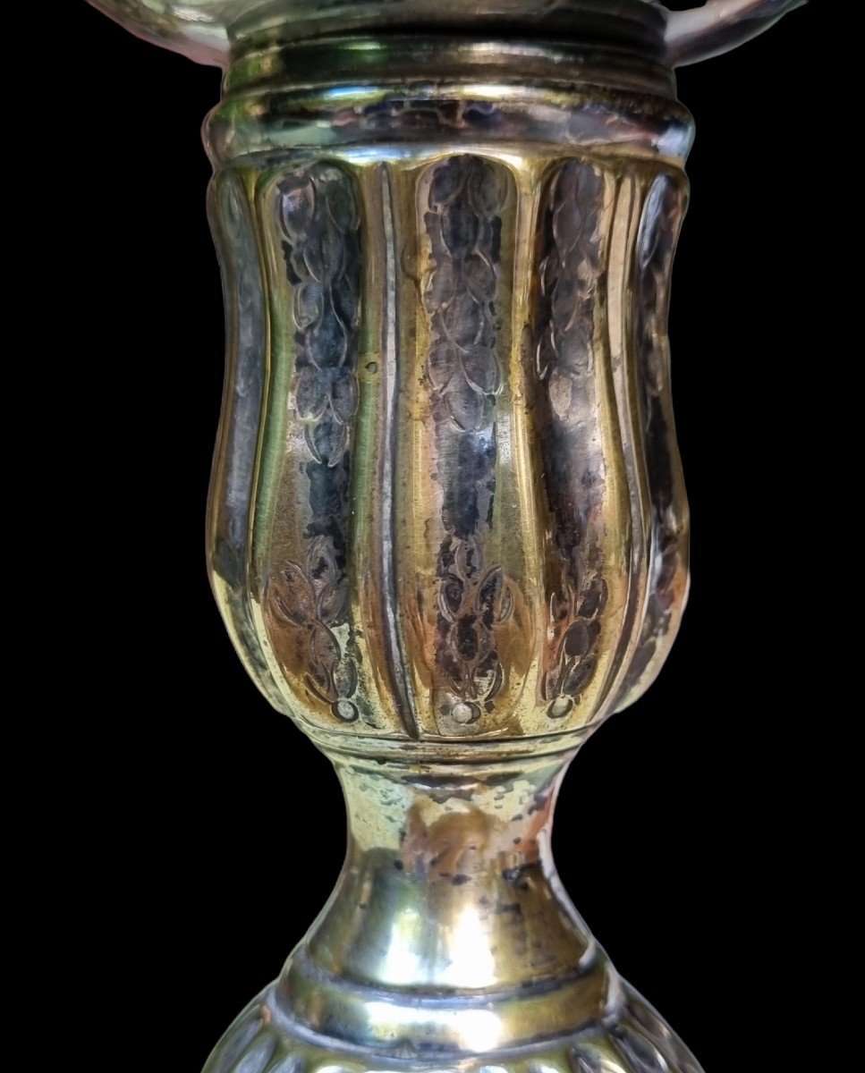 Pair Of Louis XV Period Candlesticks Silver Metal Silver Plated XVIIIth Model Of The King-photo-2