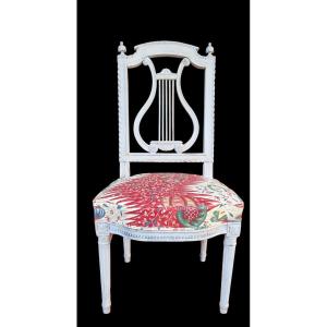 Chair With Lyre Back Louis Period, XVI Braquenié Fabric