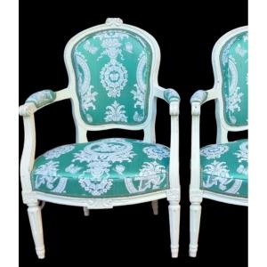 Pair Of Cabriolet Armchairs Early Louis XVI Painted Cabriolets