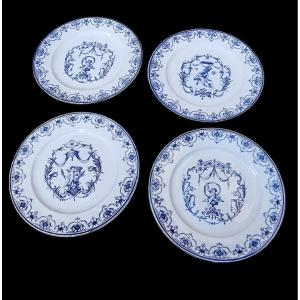 4 PLATS A GATEAUX SERVICE MOUSTIERS EN FAIENCE FINE DE JULES VIEILLARD À  BORDEAUX