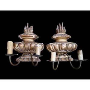 Pair Of Wooden, Golden 18th Century Fire Pots