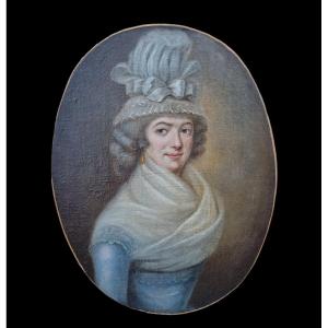 PORTRAIT FEMME - HUILE SUR TOILE- VERS 1790 EPOQUE LOUIS XVI OVALE