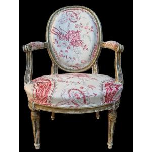 FAUTEUIL ÉPOQUE LOUIS XVI ENTIÈREMENT REFAIT TISSU BRAQUENIÉ 