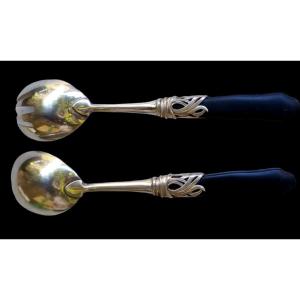 Silver Metal Art Nouveau Salad Servers