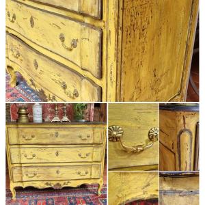Crossbody Commode Louis XV 18th Century Painted Wood 3 Drawers