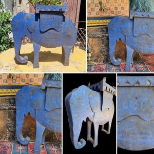 Elephant In Painted Tole XXth Popular Art Naive Art