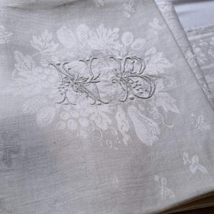 SERVICE GRANDE NAPPE 400X225 ET 8 SERVIETTES SUPERBE FIL DE LIN NAPOLÉON III 