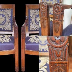 Pair Of Consulate Period Celebration Armchairs In Mahogany / Empire 