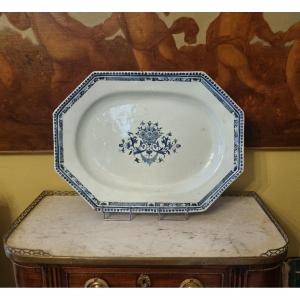 Very Large Rouen Earthenware Dish, 18th Century Blue 