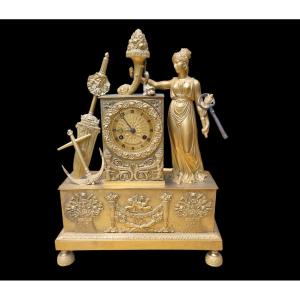 Gilt Bronze Pendulum Empire Period Allegory Of The Merchant Navy