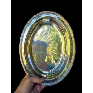 Christofle Dish Hollow Oval Crossed Ribbons Louis XVI Silver Metal 