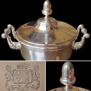 Silver Metal Vegetable Dish With Coat Of Arms And County Crown Early 19th Century Circa 1830 Charles X