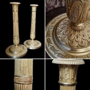 Pair Of Candle Holders Candlesticks Rn Gilt Bronze Empire Period Early 19th Century Consulate 