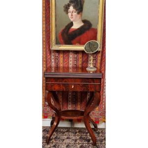 TABLE À JEUX ÉPOQUE CHARLES X ACAJOU TRAVAILLEUSE CIRCA 1830 RESTAURATION