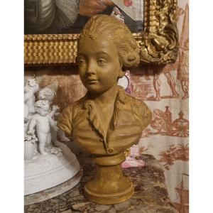 BUSTE DE GARÇON EN TERRE CUITE JEUNE HOMME LEBRUN STYLE LOUIS XVI