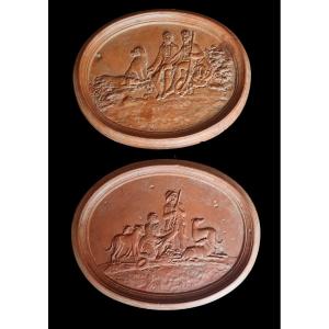 Terracotta Bas-reliefs Romantic Period Louis-philippe Charles X Hunting