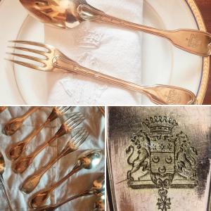 6 Solid Silver Vermeil Dessert Serving Set Old Royal Coat Of Arms Souvenir