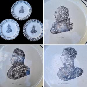 SERIE DE TROIS ASSIETTES FAÏENCE FINE CHOISY LE ROI ROYALISTE LOUIS XVIII ANGOULEME BERRY DUC