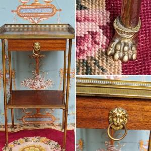 TABLE VOLANTE CHEVET BOUT DE CANAPÉ ACAJOU ET BRONZE DORÉ STYLE CONSULAT NEOCLASSIQUE 