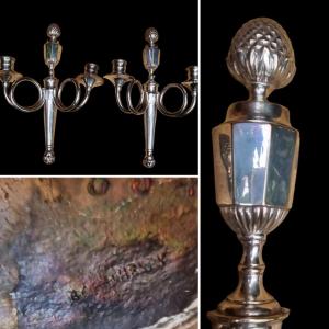 Pair Of Silvered Bronze Wall Lights Goldsmith Bouin Henry Taburet Louis XVI
