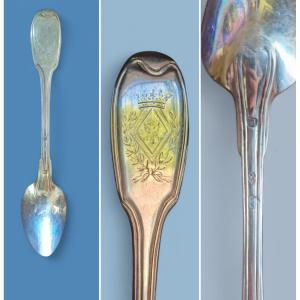 CUILLERE A DESSERT ARGENT MASSIF POINCON VIEILLARD COURONNE MARQUIS ARMOIRIES