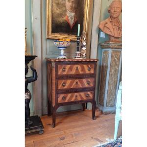 COMMODE COMMODINE D'ENTRE DEUX MARQUETERIE ÉPOQUE XVIIIe LOUIS XVI