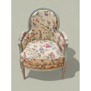 19th Century Louis XVI Style Bergère Chair, Pierre Frey Braquenie Fabric