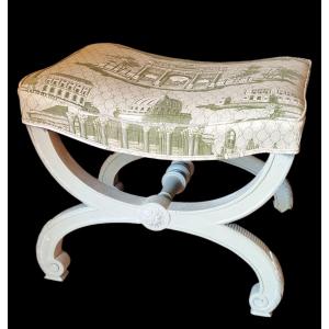 Curule Stool Mid-19th Century Braquenie Fabric