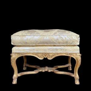 Large Louis XV Regency Style Gilded Wood Pouf Stool 