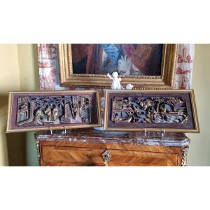 Pair Of Chinese Furniture Elements China 19th C. Gilded Carved Wood