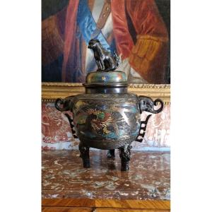 Large Cloisonné Bronze Incense Burner, Japan, Late 19th Century
