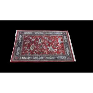 Fully Hand-knotted Silk Rug From Iran 123 Cm X 78 Cm Ghoum Chasse